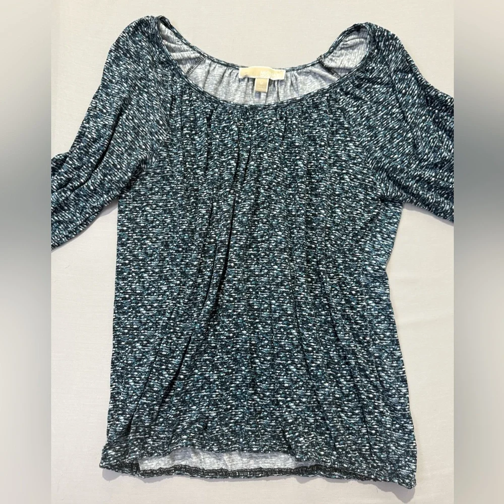 Michael Michael Kors Shirt Womens Medium Black Blue Print Scoop Neck Top Blouse